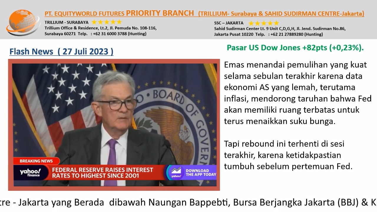 PT EquityWorld Futures Trillium Surabaya - Bank Sentral Secara luas diperkirakan akan menaikkan suku bunga sebesar 25 basis poin (bps)