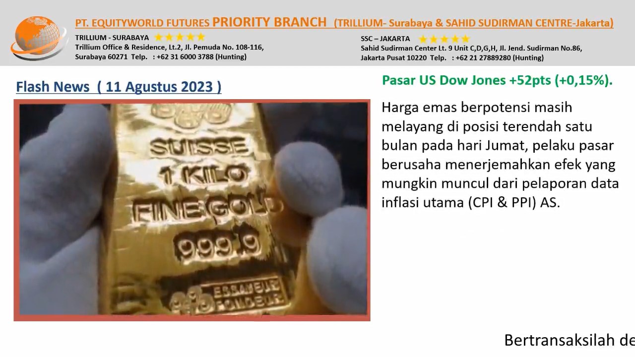 PT Equityworld Futures Trillium Surabaya - Harga emas berpotensi turun di posisi terendah satu bulan pada hari Jumat