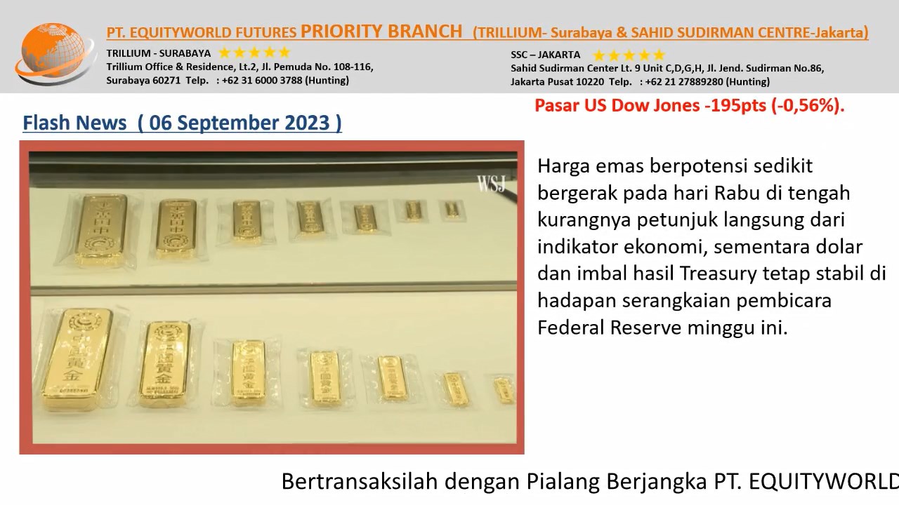 PT Equityworld Futures - Trillium Surabaya - Harga emas berpotensi sedikit bergerak pada hari Rabu