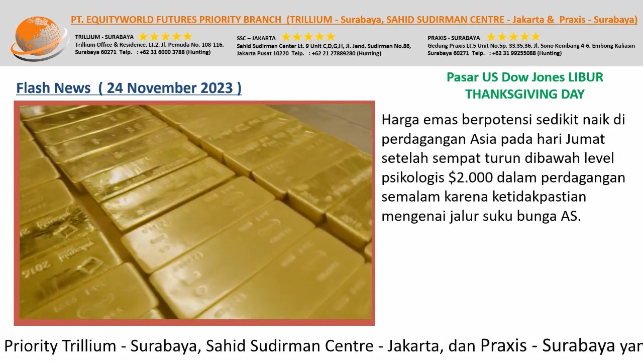 Equityworld Trillium Surabaya – Harga Emas Berpotensi Naik
