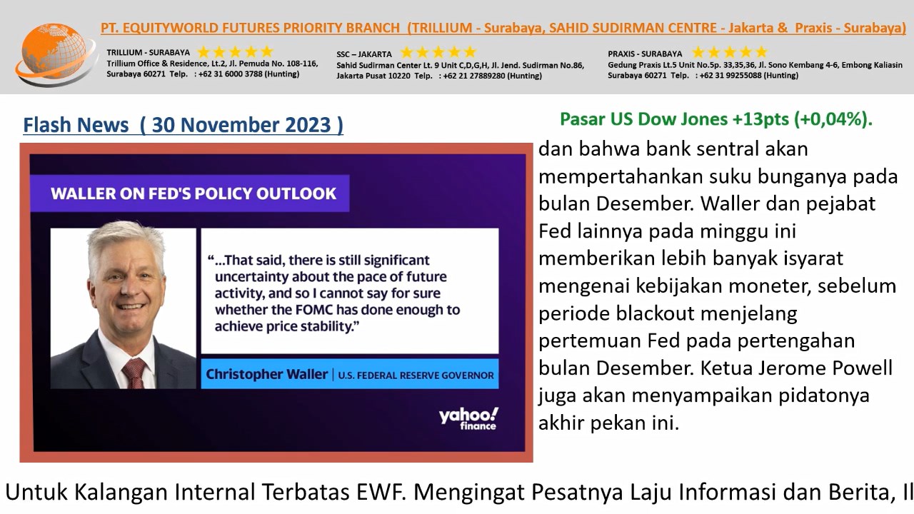 Equityworld Trillium Surabaya – Suku Bunga The Fed Turun