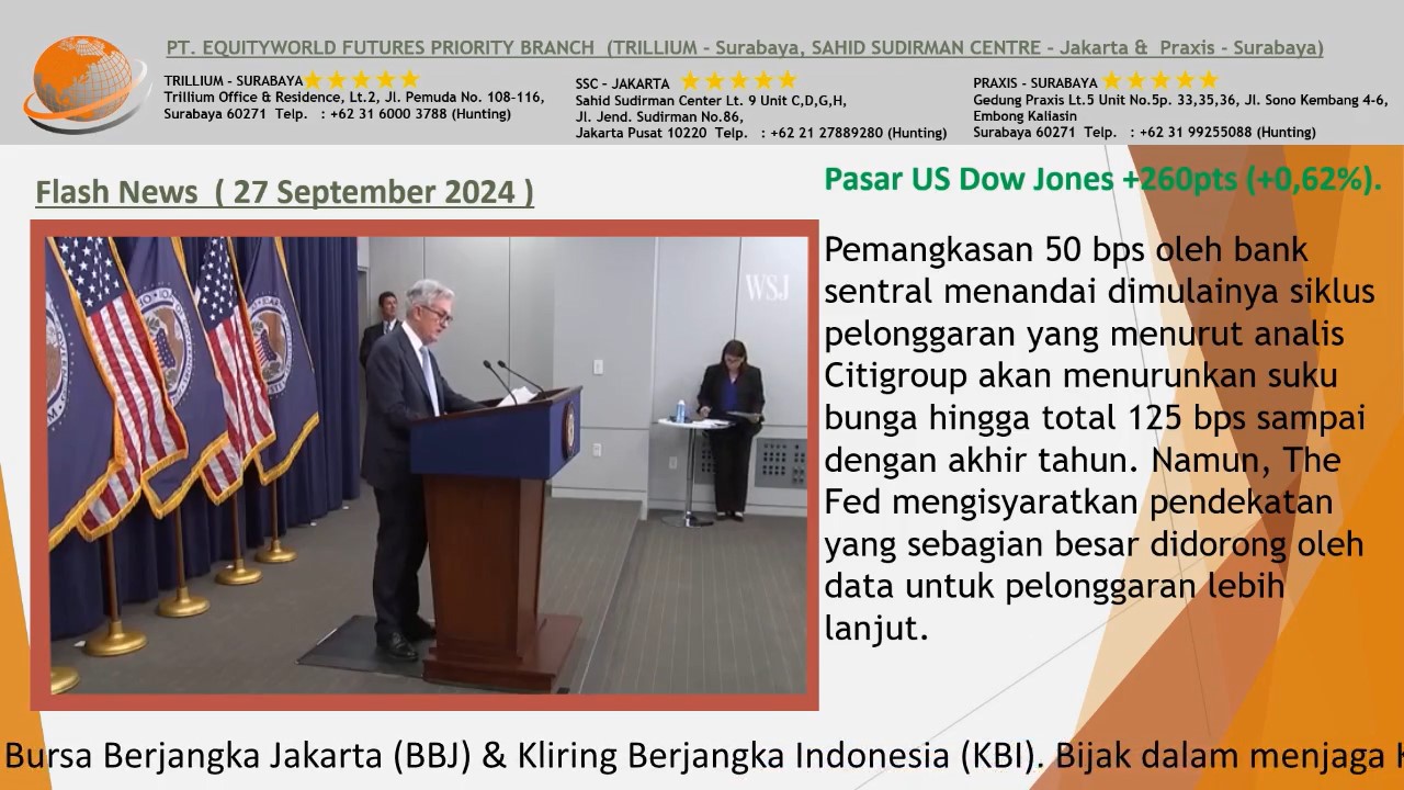 Equityworld Trillium Surabaya – Fokus Pasar pada Data Ekonomi dan Pidato Pejabat Fed