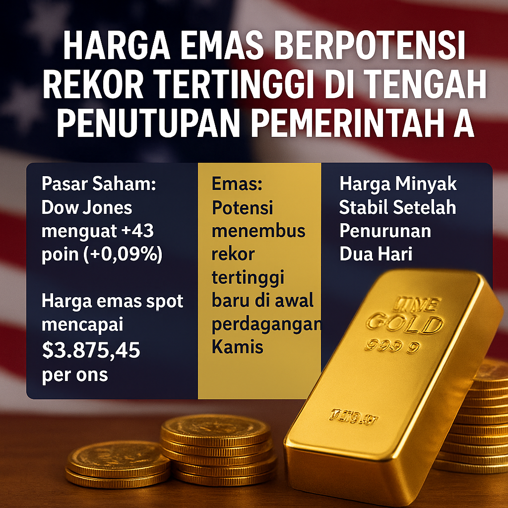 Equity World Trillium Surabaya – Harga Emas Berpotensi Rekor Tertinggi di Tengah Penutupan Pemerintah AS