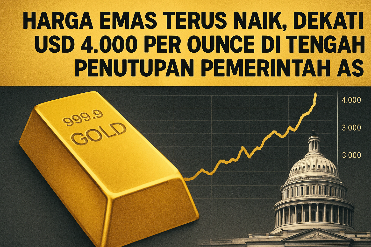 Equity World Trillium Surabaya – Harga Emas Terus Naik, Dekati USD 4.000 per Ounce di Tengah Penutupan Pemerintah AS