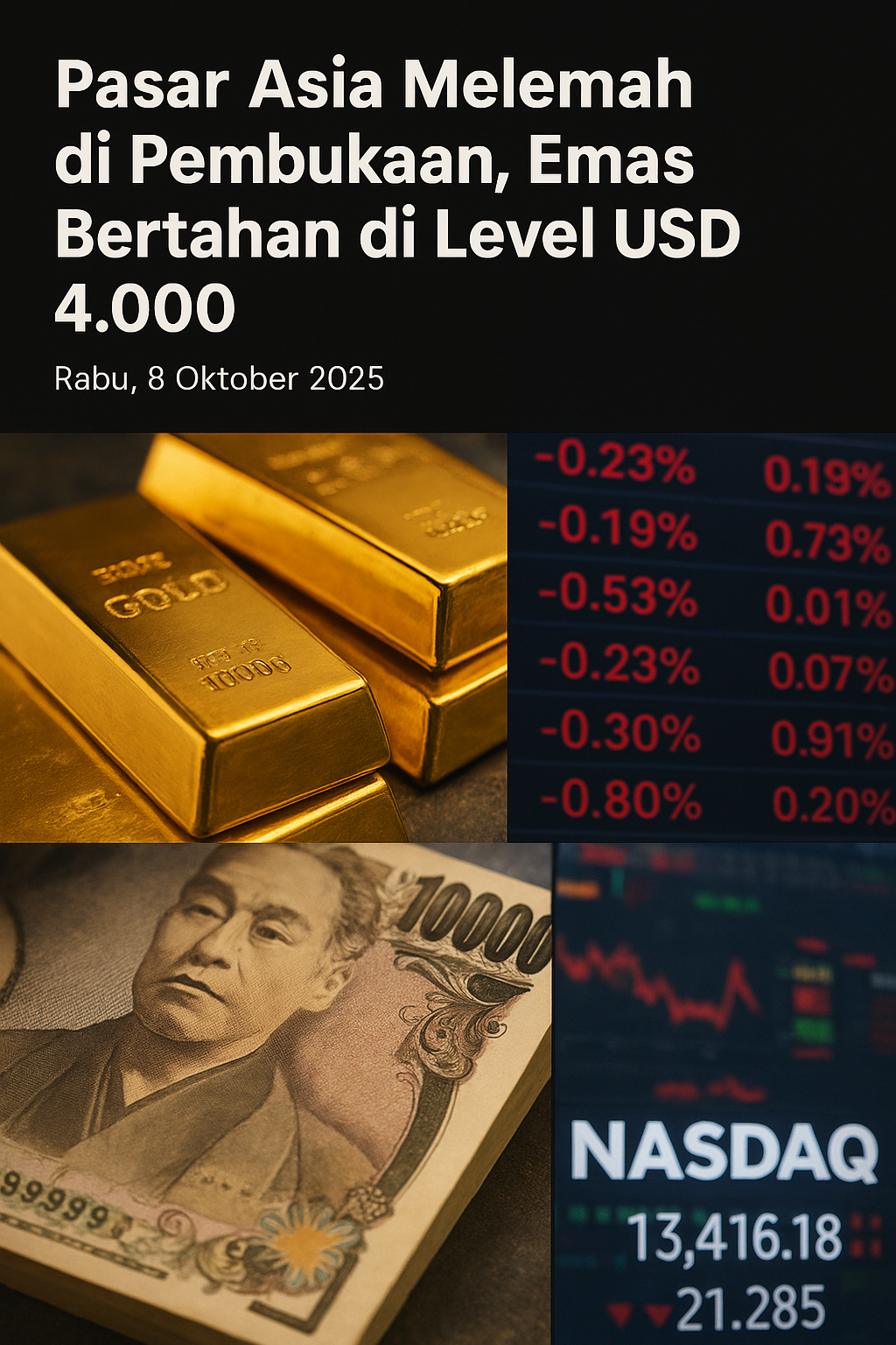 Equity World Trillium Surabaya – Pasar Asia Melemah di Pembukaan, Emas Bertahan di Level USD 4.000