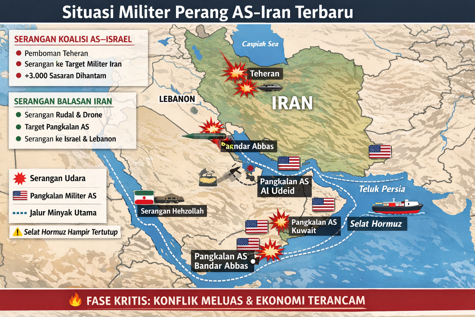 Perkembangan Perang AS–Iran Dalam ±12 Jam Terakhir, Difokuskan Pada Militer, Politik, Dan Dampak Global